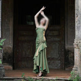 runhufu Dress New French Masquein Green Sling Dress Female Summer At-Aug Princess Birthday Dress