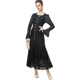 runhufu Industry Three-Dimensional Plate Flower Collar Horn Long-Sleeved Retro Princess Dress Dress Women's New Spring And Summer 2025