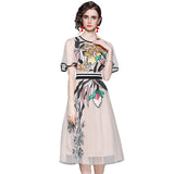 runhufu Collar Lotus Leaf Short Sleeve Heavy Industry Mesh Embroidery Flower Waist Swing Princess Style Dress 2025 Summer New