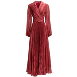 runhufu Style V-Neck Lantern Long-Sleeved With Blue Folded Dress Dress Dress Women's New Autumn/Winter 2024