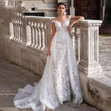 Drag-Tailed Lace Wedding Dress 2025 New Dream Round Collar Thin Fish White Bride Drag Tail Wedding Dress Two-Wearing Event Female