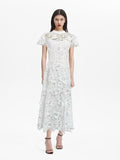 runhufu Lace Dress Women's Summer 2025 Three-Dimensional Flowers Short Sleeves To Show Thin Temperament Rose Red Dress Dress