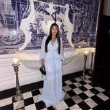 runhufu 2024 Elegant Splicing Long-Sleeved V-Neck Dress Women's Long Dress