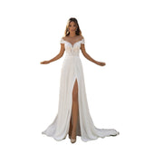 Light Wedding Dress 2025 New Simple Repair Shoulder Fork Bride Drag Tail Out Of The Yarn Shot Thin