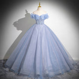 runhufu Shoulder Light Blue Vocal Art Exam Performance Dress Solo Fluffy Skirt Princess Adult Ceremony Presided Over The Annual Meeting Dress