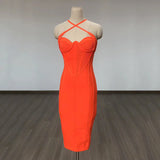 runhufu Sexy Ass Tight Simple Cross-Hanging Neck Dress Green