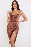 runhufu Sales 2025 Spring And Summer New Slings Solid Color V-Neck Irregularly Folded High-Waisted Dress Dress
