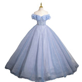 runhufu Shoulder Light Blue Vocal Art Exam Performance Dress Solo Fluffy Skirt Princess Adult Ceremony Presided Over The Annual Meeting Dress
