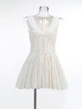 runhufu New High-End Sexy Perspective Hollow Sleeveless Dress High Waist Repair V-Neck A Dress Woman