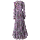 runhufu Industry Lien Embroidered Purple Lotus Leaf Side Princess Long Sleeve Dress Dress Autumn And Winter Women's New 2024