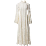 runhufu Style Collar Lace Splicing Horn Long Sleeve Long Dress Dress Spring And Summer New Women's Dress 2024