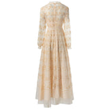 runhufu Perspective Heavy Industry Lily Long-Sleeved Princess Dress Net Yarn Dress New Women's Summer Autumn 2024