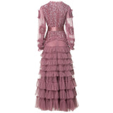 runhufu Industry Glide Sexy V-Neck Lotus Side Fluffy Long Dress Dress Dress Stand Women's Spring And Summer 2025