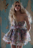 runhufu Niche 2024 Summer New Sling With Sling Bow Prints Short Princess Skirt