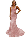 runhufu Ball Dress Body-Bagged Fishtail Small Tail Evening Dress Fine Shoulder-Band V-Neck Party Dress