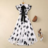 runhufu V-Neck Long-Sleeved Lace Splicing Black Irregular Swing Dress Spring And Summer Women's New 2024