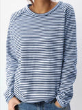 runhufu New Casual Women's Loose Collar With Shoulder Long Sleeve Top Striped Prints Of Shawl