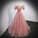 runhufu Evening Dress Dress Female Solid Color Host V Lead French Princess Vocal Art Test Solo Performance Dress Pink