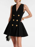 runhufu Xinling With A Small Fragrant Style V-Neck Suit Dress Sleeveless Vest Hepburn Style Small Black Dress