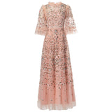 runhufu Industry Luxury Embroidery Nail Pearl Flying Sleeve Princess Long Black Dress Dress Summer Autumn Women's Dress New