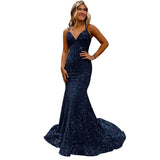 runhufu Ball Dress Body-Bagged Fishtail Small Tail Evening Dress Fine Shoulder-Band V-Neck Party Dress