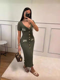 runhufu Summer Women's New Short Sleeve V-Neck Dress