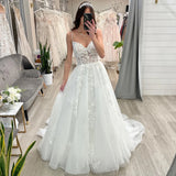 Runhufu Boho Wedding Dresses Lace Applique Tulle Wedding Gowns A-Line Sweep Train Elegant Bride Dress vestidos de novia