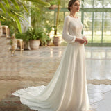 Runhufu Arrival Summer Beach Wedding Dresses Boho Bridal Gowns 2024 Lace Bride Dress Long Sleeves Wedding Gowns White Round Neck