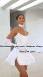 Runhufu Short Wedding Party Dresses with Sleeve Scoop Neck A Line Prom Dress Backless Sexy Mini Beach Evening Party Gown 2024