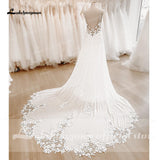 runhufu Straps Boho Lace Wedding Dress 2023 Neck Lace Appliqued Chiffon Backless A Line Beach Bridal Gown Robe De Mariée