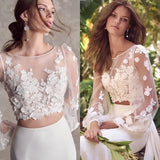 Runhufu 2-piece Mermaid Wedding Dress Long Sleeve Beach Bridal Party Dress Elegant Bohemian wedding dress vestibule De Novia