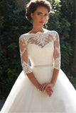 Runhufu 3/4 Long Sleeve Pearl tulle Princess Beach Bridal Ball Dress Plus Size Country Vintage Lace Wedding dress New 2024