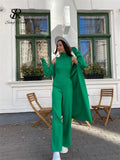 Runhufu Winter Casual Knitted Three Pieces Suits Women Long Sleeve Cardigans+Turtleneck Knit Tank Top+Warm Long Pant Sets