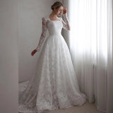 Runhufu Elegant A-Line Wedding Dresses Princess Long Sleeve Lace Wedding Gowns Boho Beach Bridal Prom Dress bestidos de novia