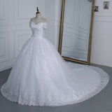 runhufu Shoulder Appliqes Pearls Wedding Dress Plus Size Vestido De Noiva 2023 Long Train Bridal Dresses Gowns Tulle Mariage