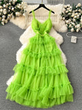 Runhufu Senior Evening Party Dress Strap Sweet Edible Tree Fungus Sleeveless Fashion Large Swing Mesh Birthday Cake Dress