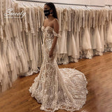 Runhufu Wedding Dress With Embroidered Lace On Net Mermaid Boat Neck Vintage Sleeveless Lace Bride Gowns Backless Vestido De Nov