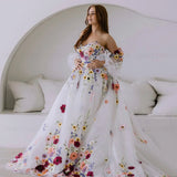 Runhufu 3D Flower Wedding Dresses Sweetheart Puff Sleeves Long Bride Dress A-line Tulle Dress For Women 2024 Robe De Mari¨¦e