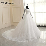 runhufu White Ivory Ball Gown Full Sleeve Vintage Wedding Dress 2023 Elegant LongLace Embroidery Appliques vestido De Noiva Bridal