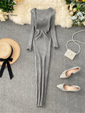 Runhufu Women Autumn Knitted Dress V Neck Sexy Slim Elastic Oversized Basic Bodycon Long Dress Winter knit Warm Sweater Dresses