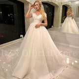 Runhufu Elegant A-Line Wedding Dresses 2023 Off The Shoulder Appliques Bridal Gowns Boho Beach Evening Wedding Prom Gowns Plus Size