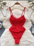 Runhufu Strap Corset Lace Sensual Bodysuits 2024 Ladies Slim Sheer Bodycon Sexy Camisole Korean Backless Lingerie Playsuits