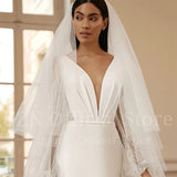 Runhufu Elegant Mermaid Wedding Dresses V-Neck Puff Sleeve Glitter Bridal Gowns Boho Beach Evening Wedding Prom Gowns Custom Size