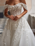 Runhufu Wedding Dresses A-Line Tulle Bridal Gowns Lace Appliques Off The Shoulder Robes Floor Length Vintage Vestidos De Novia