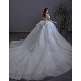 runhufu New Floral Print Wedding Dress Off The Shoulder Lace Luxury Bridal Dress Ball Gown Vestido De Noiva Plus Size Made Custom
