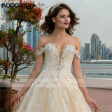 Runhufu Light Champagne Exquisite Wedding Dresses Off Shoulder Sweetheart Bride Gowns Lace Applique A-Line vestidos de novia