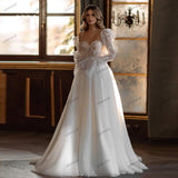 Runhufu Wedding Dresses A-Line Tulle Bridal Gowns Long Puff Sleeves Elegant Robes Floor Length Classic Vestidos De Novia 2024