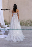 Runhufu Classic Appliques Wedding Gown for Bride Detachable Off the Shoulder A Line Tulle Button High Split Sweep Train