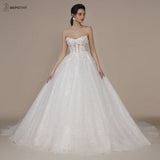 Runhufu Princess Strapless Ivory Glitter Wedding Dresses 2024 For Women Court Train Bride 3D Flower Romantic Shinny Bridal Gown