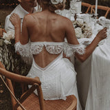 Runhufu Mermaid Wedding Dresses For Women 2024 Boho Bride Lace Off The Shoulder Bridal Dresses Backless Vestidos De Novia